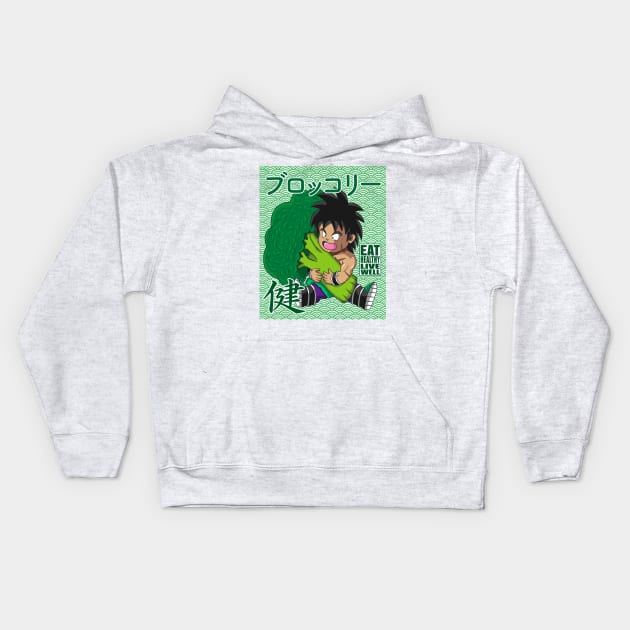 Broly Eat Healthy Live Well Kids Hoodie by KaboomArtz